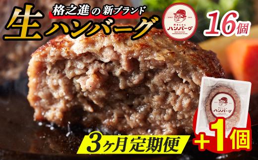 【定期便3回】格之進 肉おじさん 生 ハンバーグ 16個×3回 +1個 (合計49個) あはハンバーグ 牛肉 豚肉 小分け 人気 惣菜 簡単調理 おかず お弁当 冷凍
