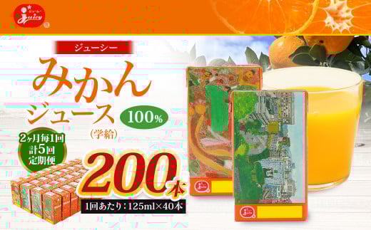 【2ヶ月毎5回定期便】 ジューシー みかんジュース 100％ （学給） 125ml×40本 みかん ミカン 蜜柑 ジュース オレンジジュース 飲料 紙パック 国産 熊本県