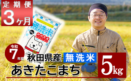 【定期便3ヶ月】＜新米先行受付＞令和7年産　秋田県産米「あきたこまち（無洗米）」 5kg（5kg×1袋）　225P9204