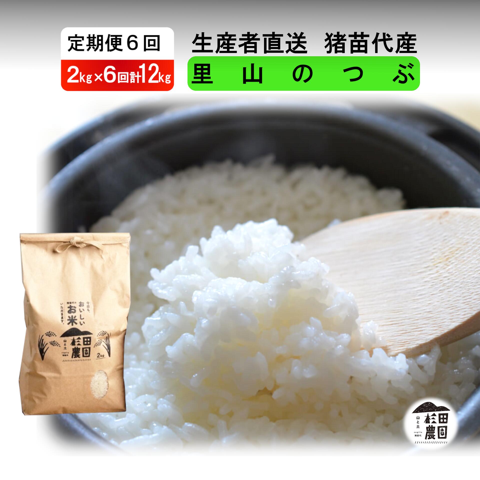 【ふるさと納税】【定期便 6回】【令和7年度産】 米 里山のつぶ 12kg(2kg×6回) 白米 精米 | 米 こめ ごはん 2キロ 小分け 国産米 ブランド米 福島県産 農家直送 産地直送 生産者直送 杉田農園 家庭用 精米済み 猪苗代町
