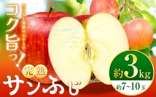 【先行受付】【完熟サンふじ3kg】鰹と海藻のエキスでコク！旨っ！全面真っ赤々！完熟サンふじ｜ サンふじ 林檎 りんご 長野県 松本市 さんふじ 果物 フルーツ