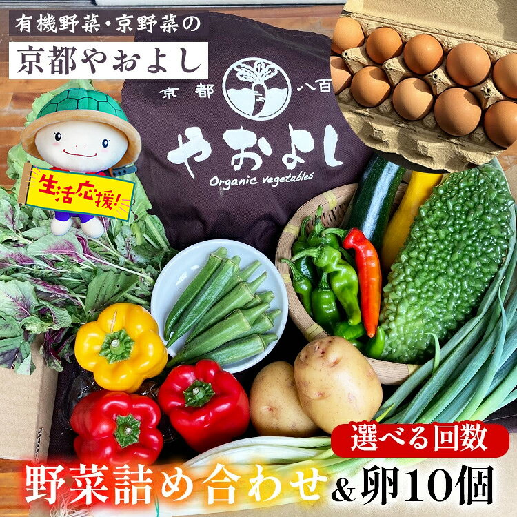 【ふるさと納税】【訳あり・生活応援】野菜詰め合わせ ＆ 卵 10個 有機野菜・京野菜の『京都やおよし』｜野菜 玉子 たまご 京都産 オーガニック 有機JAS 農薬不使用 減農薬 ※北海道・沖縄・離島への配送不可 【1回 4回 6回 12回 選べる回数】【12/31まで 寄附額改定】