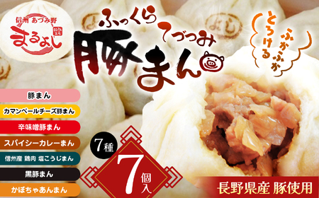 【ふるなび限定】【長野県産豚使用】ふっくら手包み豚まん  全7種7個 FN-Limited-SP