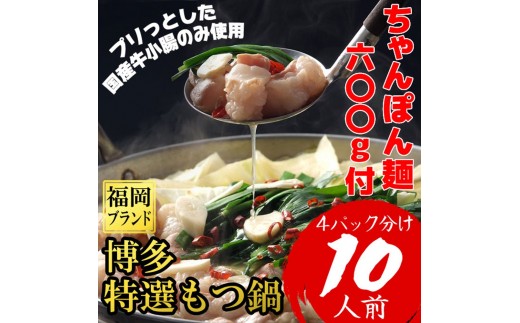 
                  10人前!博多特選もつ鍋(プリプリの国産牛小腸のみ使用)(4パック小分けが便利)[a0802][炭焼豚丼と塩ホルモンの店 西北の杜]【返礼品】添田町 ふるさと納税
                