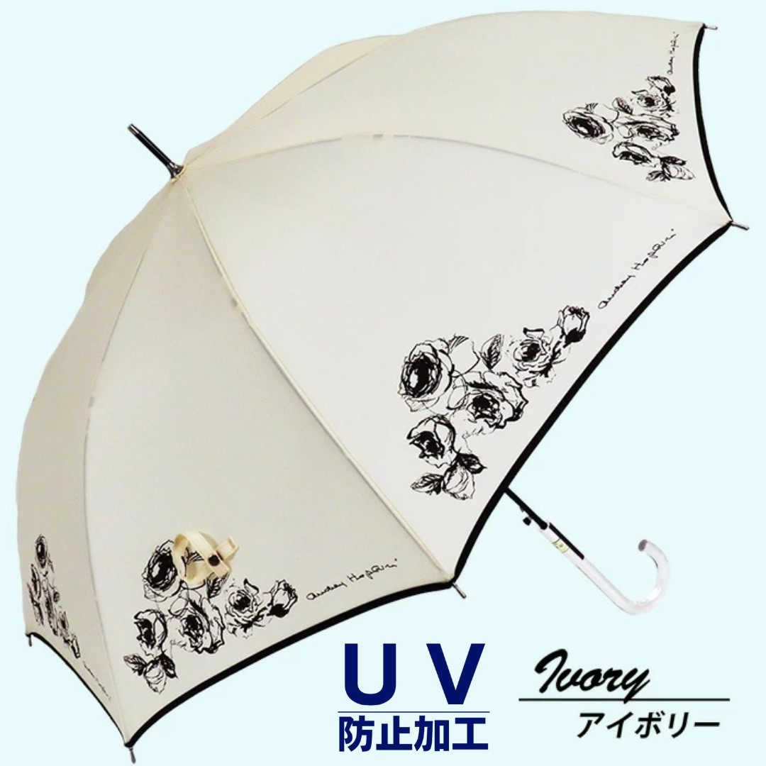 
                  晴雨兼用傘 レディース 長傘 60cm ローズ柄 ワンタッチジャンプ 165208 アイボリー ／ まちづくり観光振興機構 UV防止加工 紫外線対策 全天候型 奈良県 田原本町
                