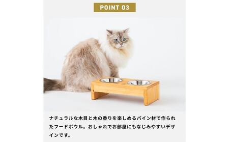 ペット用 フードボウル ダブル 食器台 ( 縦16cm × 横32cm × 高さ9cm ) ワンちゃんスタンプ  | ペット用品 木 木製 餌台 ボウル付 犬 いぬ 犬用 猫 ねこ 猫用 ペット ペッ