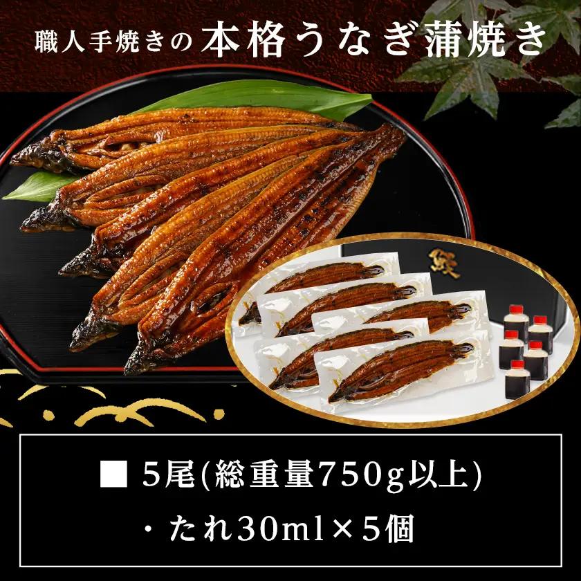 職人手焼きの本格うなぎ蒲焼き5尾〔32-33-003-5〕_(都城市) うなぎ 蒲焼き 5尾 たれ 鰻 かば焼き