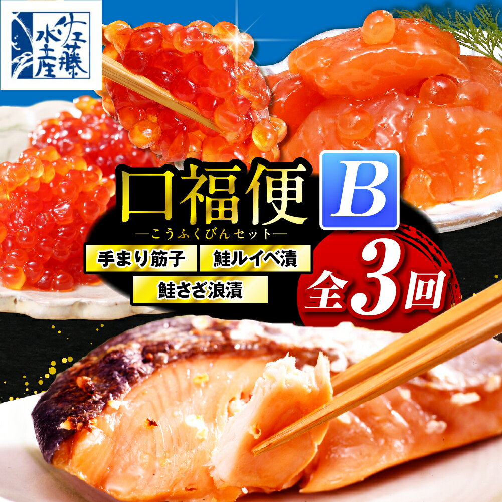 【ふるさと納税】】【 定期便 全3回 】 手まり筋子 鮭ルイベ漬 鮭さざ浪漬 口福便セットB | 筋子 すじこ 魚卵 鮭 塩麹漬 鮭 サケ ルイベ漬 海鮮 魚介 惣菜 おかず 冷凍 クール 贈答 ギフト 定期 国産 北海道産 豊富産 とよとみ 北海道 豊富町