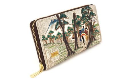 【文庫屋大関】大容量　ぐるっとファスナーの長財布　浮世絵　吉原【皮革工芸品】 ファッション 小物 仕切り カードポケット ロングポケット 