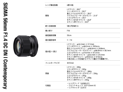 SIGMA 56mm F1.4 DC DN | Contemporary(数量限定)【キヤノンRFマウント用】
