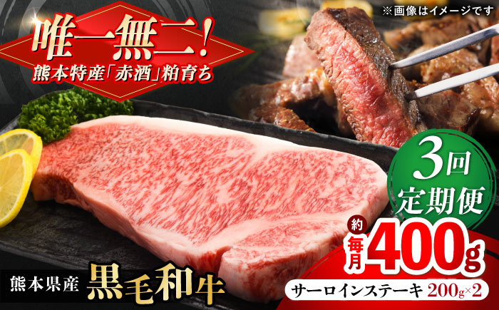 
                  【全3回定期便】熊本県産 『原田畜産』 黒毛和牛 サーロイン ステーキ 計約400g（約200g×2枚）/ 熊本 牛 肉 牛肉 黒毛和牛 サーロイン ステーキ すてーき 国産 冷凍 【有限会社 九州食肉産業】 [AYCN051]
                