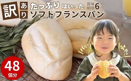 【訳あり】冷凍 ソフトフランスパン 48個  （1袋6個入り×8袋） 約2.4kg おいしい  / 国内製造小麦 小麦 個包装 長期保存 便利 時短 朝食 冷凍保存 フランス サンドイッチ ホットサンド パニーニ