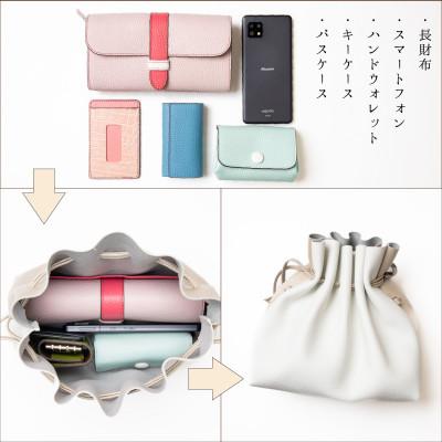 ふるさと納税 尼崎市 【シルバーホワイト】国産本革の巾着バッグ シュリンク型押し牛革使用(ショルダー付き) |  | 03