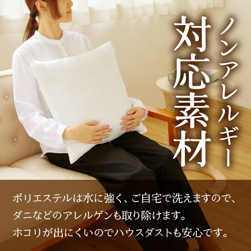 【ノンアレルギー素材】洗える ヌードクッション 2個 ｜ 防ダニ ふわふわ 洗濯可 水に強い 12cm 45×45 快適 ポリエステル100％ インテリア 日本製 国産 新居 引っ越し お祝い ギフト