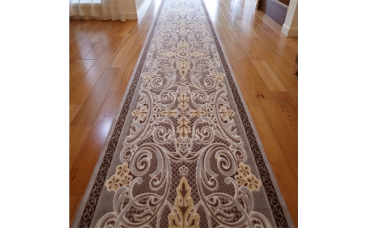 日本製 廊下カーペット 80cm×180cm 【モダンオーナメント】 滑り止め ブラウン【1671872】