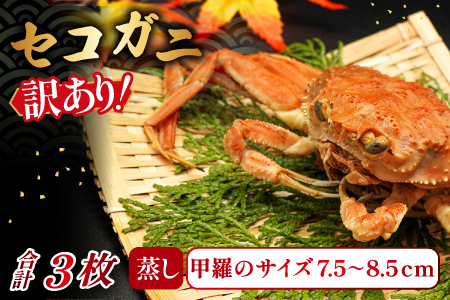 【蒸し】訳あり足折れご自宅用 日本海産親ガニ（セコガ二）　3枚