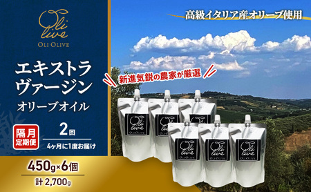 オリーブオイル イタリア産 エキストラヴァージン オリーブオイル【450g×6個】【隔月定期便2回】