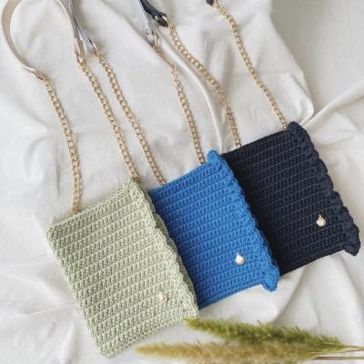 ふるさと納税 佐野市 手編みスマホショルダー(フリルタイプ)  くすみ若草   ショルダーストラップ付き |  | 01