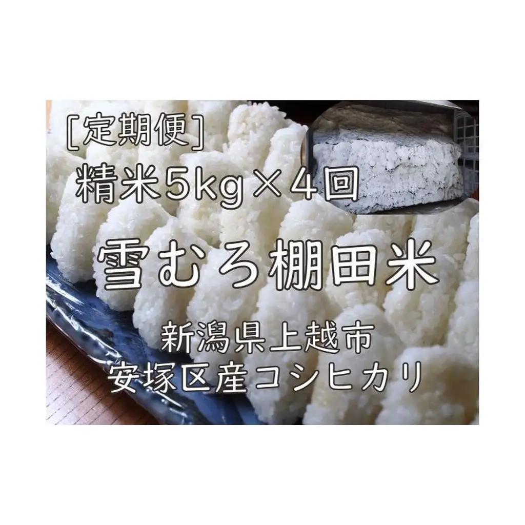 令和7年 新潟県産 棚田米 コシヒカリ 精白米 定期便 20kg 20キロ (5kg×4回) 雪中貯蔵 雪むろ こしひかり 精米 お米 こめ 新潟 上越 米 送料無料