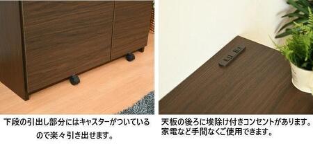 大川家具 ゴミ箱 カウンター ダストカウンター 幅55cm コンセント付き ゴミの分別ができる 【ブラウン】