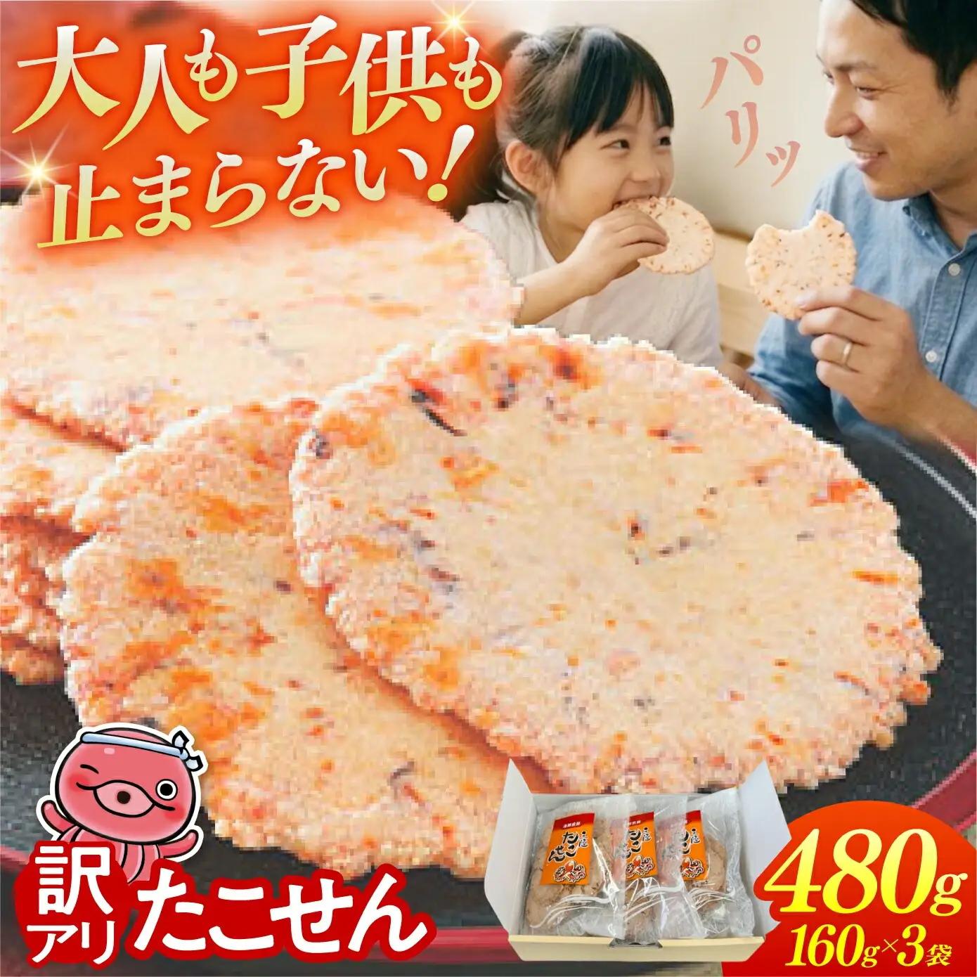 訳あり 三陸 たこせん 大袋 160g×3袋｜ せんべい 海鮮 塩竈市 塩釜