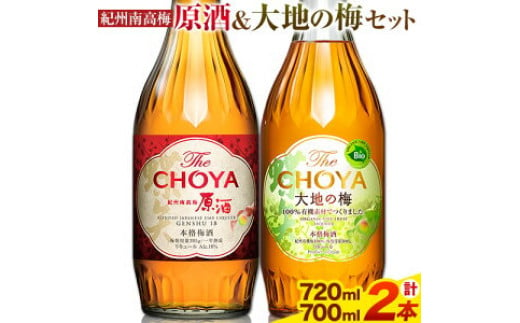 THE CHOYA 紀州南高梅 原酒 720ml 大地の梅 700ml 計2本 セット 飲み比べ 羽曳野商工振興株式会社《30日以内に出荷予定(土日祝除く)》大阪府 羽曳野市 送料無料 梅酒 梅 酒 CHOYA チョーヤ チョーヤ梅酒 お酒 紀州 南高梅 大地の梅