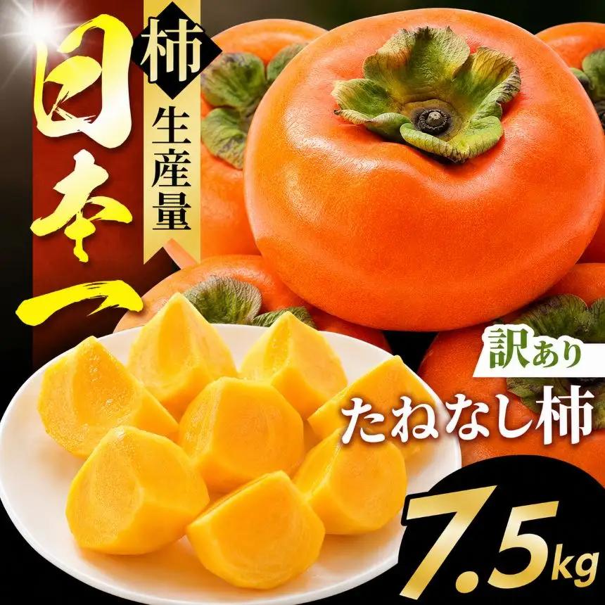 訳あり たねなし柿 約 7.5kg | フルーツ くだもの 果物 柿 かき カキ  奈良県 五條市 訳あり 家庭用 自宅用 どっさり たっぷり 種なし 種無し 種なし柿 産地直送 国産 人気  グルメ お取り寄せ 大容量 ビタミン 食物繊維 豊富 秋 旬 奈良県 五條市