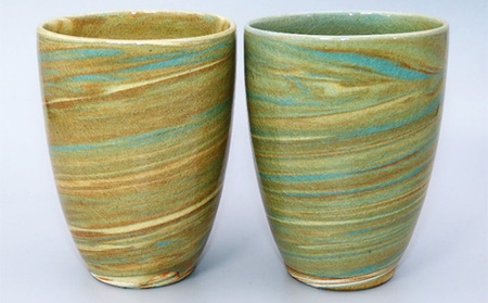 虫明焼 灰釉練込フリーカップ 2個セット（黒井博史 作） 工芸品 食器 タンブラー 雑貨 日用品 