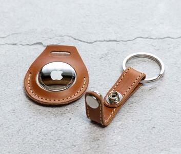 エアタグ用 キーホルダー カバー レザー 本革 キーリング apple airtag 【ライトブラウン】