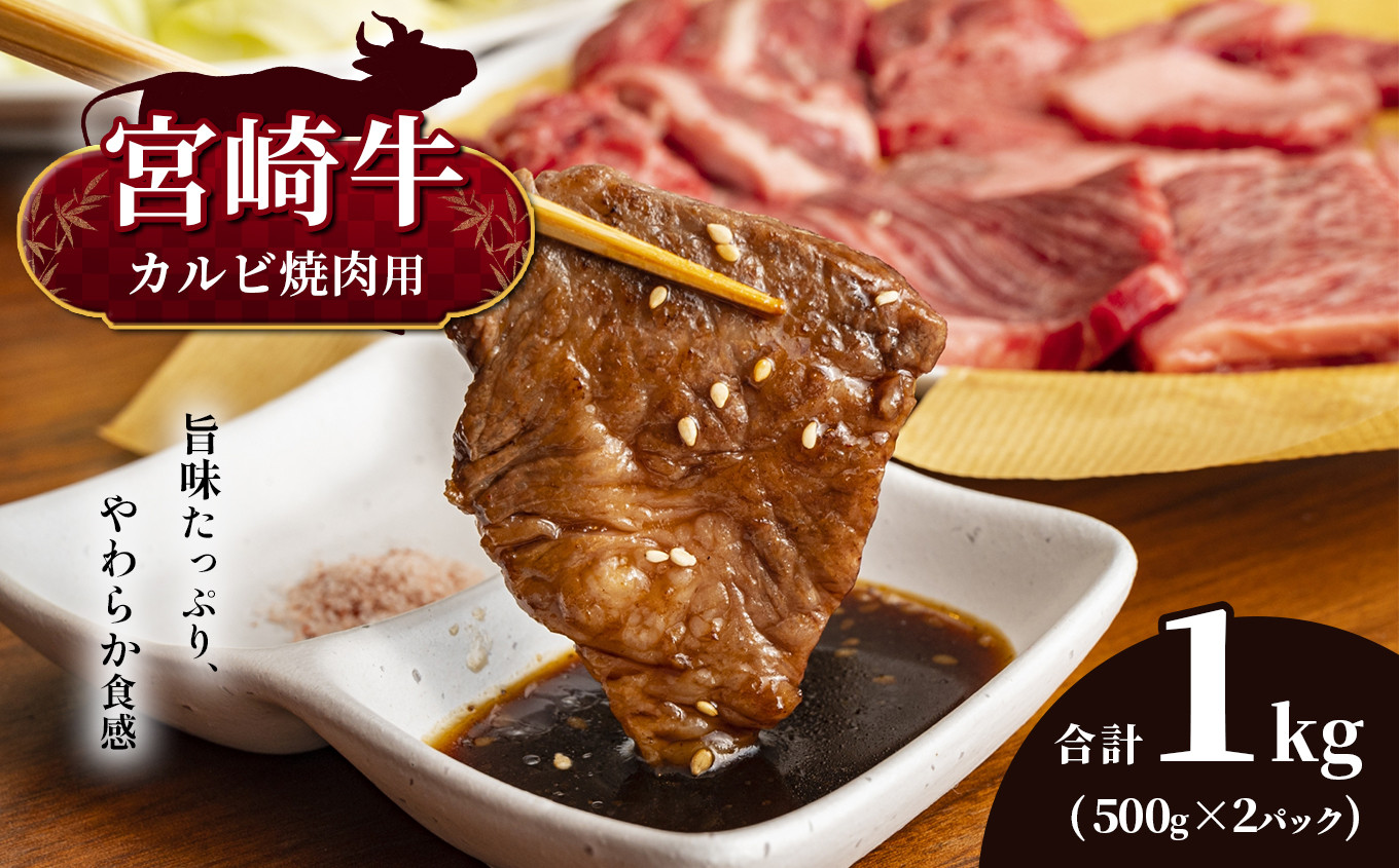 
宮崎牛 カルビ焼肉 合計1kg　宮崎県産 黒毛和牛 A4 ～ A5 等級
