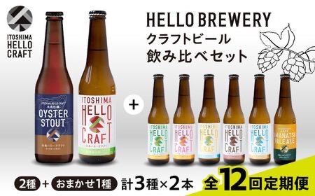 【全12回定期便】【 3種 飲み比べ 】糸島 クラフト ビール 瓶 詰め合わせ 6本 セット 糸島市 / HELLO BREWERY 地ビール ビール [AGM004] クラフト ビール 地ビール 飲み比べ 詰め合わせ セット