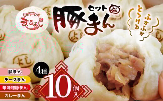  *信州産 辛子味噌豚まん入り おすすめ豚まん4種10個入りセット  | まんじゅう 肉まん おやつ 豚まん 中華 セット 4種 詰め合わせ セット 長野県 松川村 信州