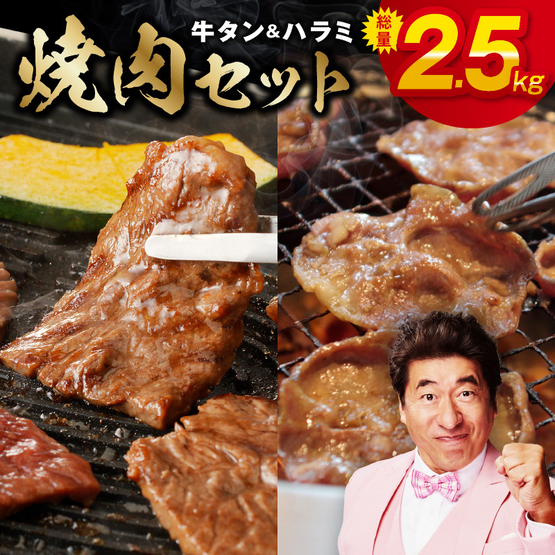 牛タン＆牛ハラミ 総量 2.5kg 焼肉セット【成型牛たん ハラミ 牛肉 焼肉用 薄切り 訳あり サイズ不揃い】 099H4055