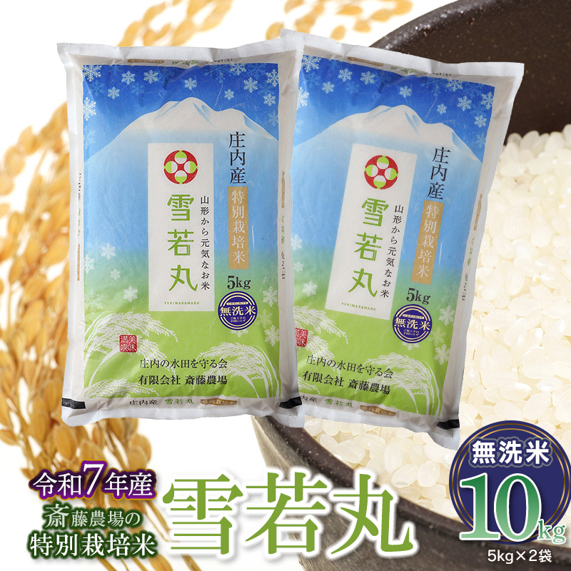 【令和7年産先行予約】斎藤農場の特別栽培米 雪若丸 無洗米 10kg(5kg×2) 山形県鶴岡市 [K-7120]