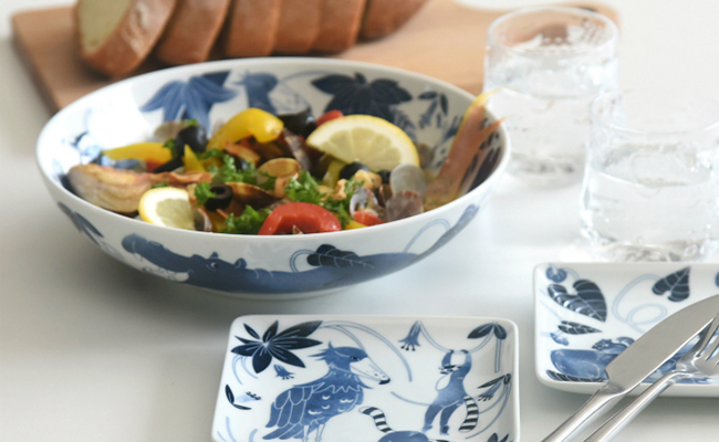 【波佐見焼】染付古波佐見 盛鉢 1枚 正角皿S 5柄セット【natural69】 [QA111]