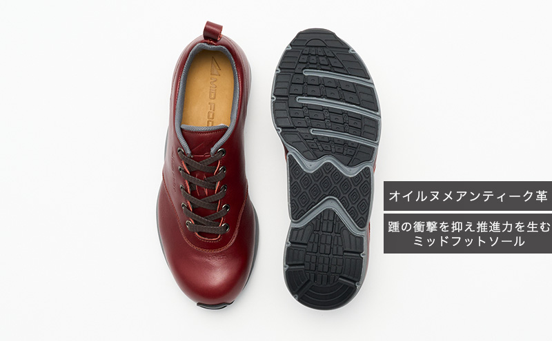 MIDFOOT ( ミッドフッド ) 婦人靴 レザースニーカー MF002JL 24.5cm( ワイン ) 4E　【 ファッション 靴 シューズ スニーカー レディース 】 【 お洒落 レザーシューズ