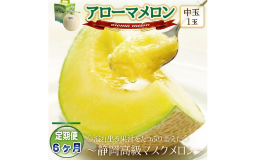 ＜毎月定期便＞アローマメロン(中玉)1玉・6ヵ月毎月お届け＜静岡高級マスクメロン＞全6回_ メロン めろん アローマメロン 定期便 化粧箱 果物 くだもの フルーツ デザート 産直 産地直送 静岡県 送料無料 【4006988】