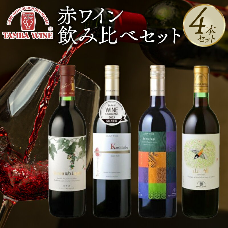【ふるさと納税】 赤ワイン飲み比べ 4本セット（国産ワイン 国内醸造 ワイン ワインセット 日本ワイン 赤ワインセット ライトボディ ミディアムボディ フルボディ ギフト 贈答 贈り物 プレゼント 記念日 お祝い お酒 丹波ワイン 京都 京丹波町）