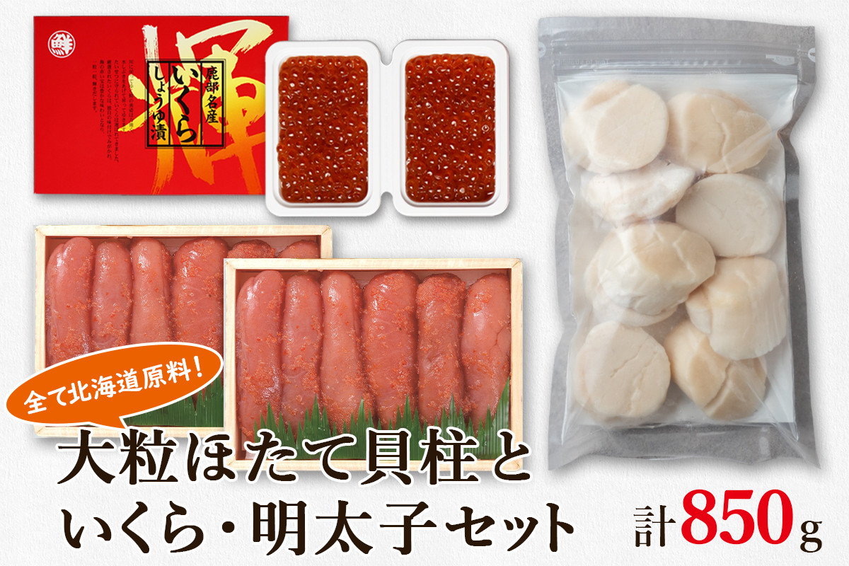 
            大粒ほたて貝柱250g×1 いくらしょうゆ漬け100g×2 昆布味明太子200g×2 丸鮮道場水産 小分け 食べ切り 食べきり 北海道
          