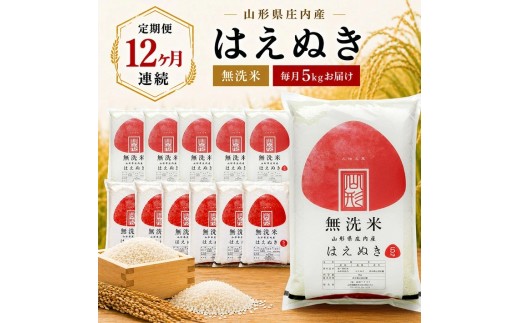 【定期便】無洗米はえぬき5kg×12ヶ月連続中旬発送 計60kg（9月～8月）