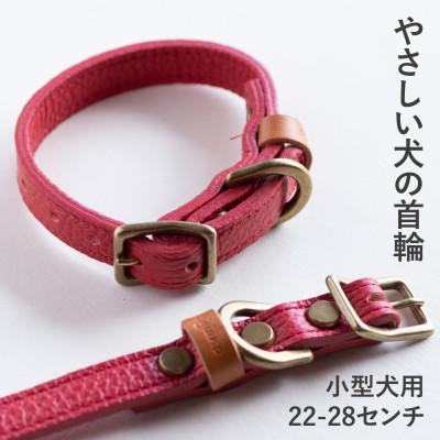 ふるさと納税 和泉市 首輪 本革 イタリアンレザー レッド 小型犬用 (22-28センチ)ペット用品【dc-01ss】