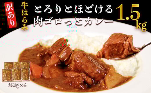 【訳あり】具だくさんやわらか牛ハラミカレー250g×6パック　計：約1.5kg 牛 牛ハラミ カレー レンジ 湯煎 【お届け時期：入金確認後３ヶ月前後で順次発送】