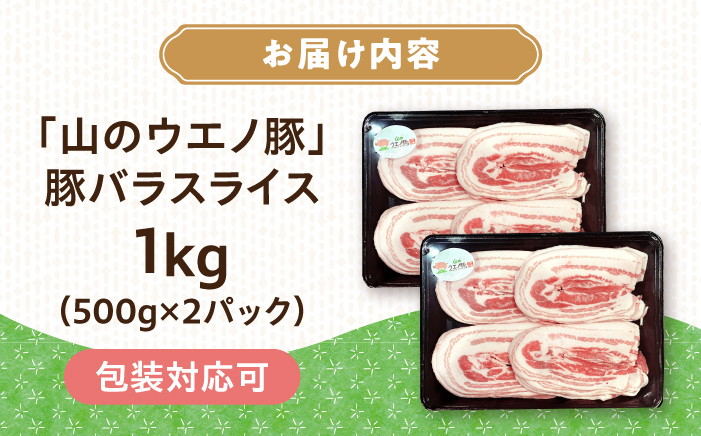「山のウエノ豚」 豚バラ スライス 1kg（500g×2）/ 豚肉 バラ / 大村市/合同会社肉のマルシン [ACCF004]
