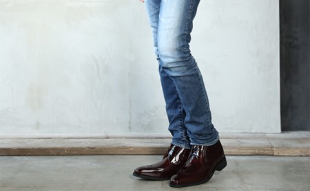 ビジネスブーツ 本革 革靴 紳士靴 ウイングチップ 6cmアップ シークレットブーツ No.1302 ワイン 25.5cm