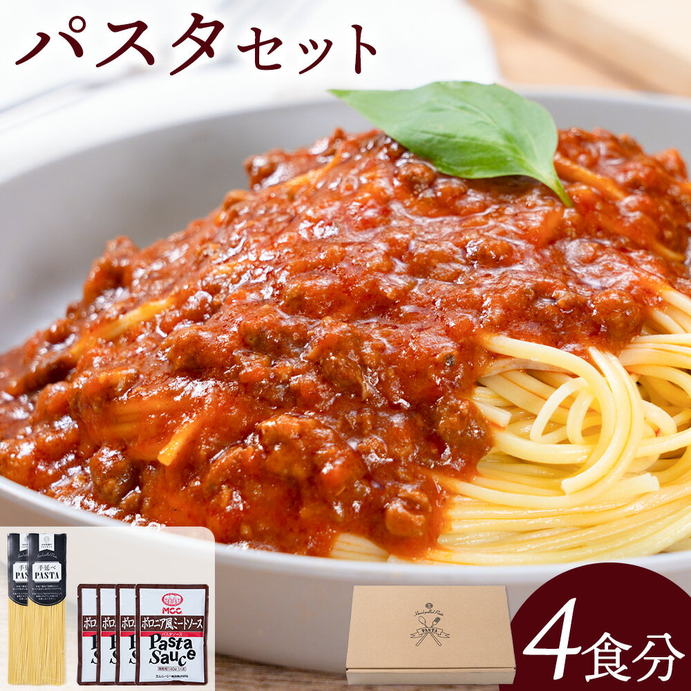 【ふるさと納税】パスタ ソース付きセット 4食セット(パスタ麺300g×2束 ボロニア風ミートソース4個) 池田製麺所《30日以内に出荷予定(土日祝除く)》岡山県 矢掛町 パスタ 手延べ ボロニア 風 ミートソース 送料無料