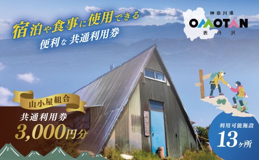 丹沢山小屋組合の利用券3,000円分｜宿泊券 利用券 秦野市 表丹沢 アウトドア キャンプ 登山 百名山 関東の山 体験 神奈川 野外 バーベキュー カフェ 旅行 山あるき トレッキング 商品券