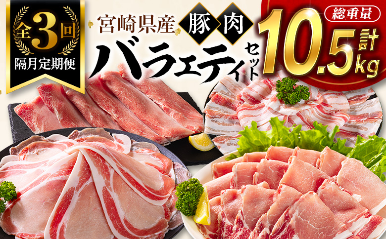 《総量10kg以上!!》豚肉 3回 隔月 定期便 バラエティセット 宮崎県産 食べ比べ 国産【E273】