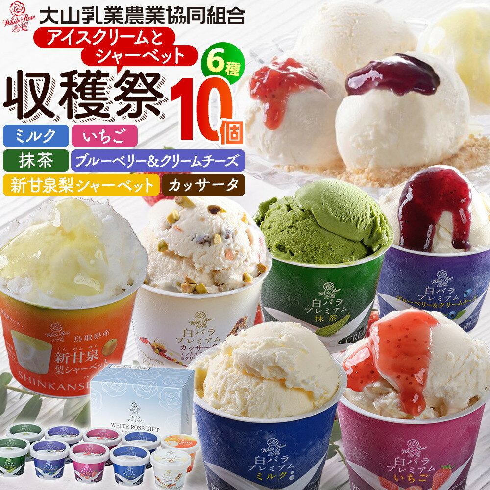 【ふるさと納税】1077.収穫祭10個入 | シャーベット アイスクリーム 生乳 クリーム ミルク 抹茶 いちご ミックスフルーツ クリームチーズ チーズ 新甘泉 梨 ブルーベリー アイス おやつ セット商品 セット 大山 乳業 デザート 鳥取県 北栄町 おすすめ 人気