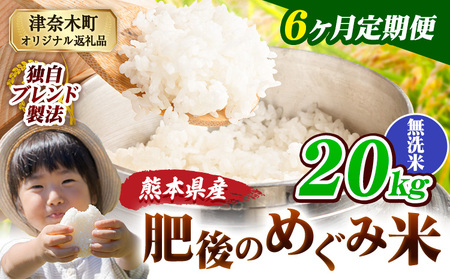 【6ヶ月定期便】熊本県産 無洗米 ブレンド米 肥後のめぐみ米 20kg 熊本県産 ふるさと納税 精米 米 こめ ふるさとのうぜい コメ お米 おこめ《申込み翌月から出荷》
