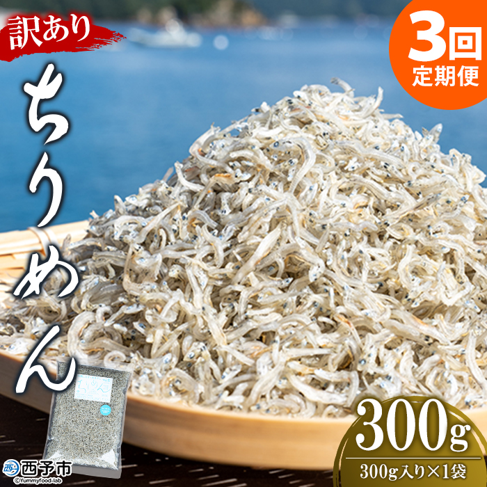 ＜【3回定期便】訳あり ちりめん 合計300g（300g入り×1袋）＞ 天日干し お徳用 しらす シラス じゃこ 小分け 魚 小魚 海産物 加工品 おにぎり おつまみ おやつ 家庭用 特産品 網元・祇園丸 愛媛県 西予市